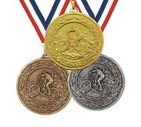 Trophy Monster Embossed Metal 50mm Mountain Bike Laurel Medal and Ribbon Thick Heavyweight | Gold, silver or bronze
