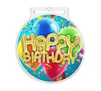 Trophy Monster Large Happy Birthday Medal with Ribbon Bulk Medal Deal | for Clubs & Party | Made from Printed Acrylic | 60mm (Red Ribbon)