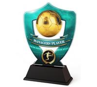 Trophy Monster Light Blue Football Managers Player Award Engraved Plate Included | for Clubs & Leagues | Full Colour Printed Acrylic (Buy in 11 Colours, 4 Sizes) (125mm-200mm)