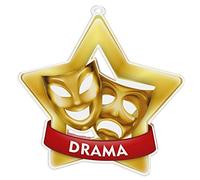 Trophy Monster Pack of 10x Drama Star Medals and Ribbons for Events & Schools | Made from Printed Acrylic | 60mm, 70mm, 80mm (Mini-star 60mm, Gold)