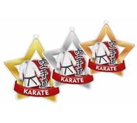 Trophy Monster Pack of 10x Karate Star Star Medals and Ribbons for Events & Schools | Made from Printed Acrylic | 60mm, 70mm, 80mm (Maxi-star 70mm, Silver)