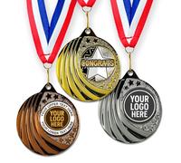 Trophy Monster Pack of 10x Metal 50mm Congratulations Vortex Medals & Ribbons Standard emblem or your logo FREE | Personalised | Bulk Quantity Deals 50,100,250 or 500 | Gold, silver or bronze