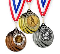 Trophy Monster Pack of 10x Metal 50mm Cricket Female Vortex Medals & Ribbons Standard emblem or your logo FREE | Personalised | Bulk Deals 50,100,250 or 500 | Gold, silver or bronze