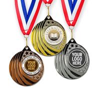 Trophy Monster Pack of 10x Metal 50mm Literature School Vortex Medals & Ribbons Standard emblem or your logo FREE | Personalised | Bulk Quantity Deals 50,100,250 or 500 | Gold, Silver, Bronze