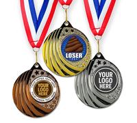 Trophy Monster Pack of 10x Metal 50mm Loser Vortex Medals & Ribbons Standard emblem or your logo FREE | Personalised | Bulk Pack Quantity Deals 50,100,250 or 500 | Gold, silver or bronze