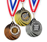 Trophy Monster Pack of 10x Metal 50mm Stock Car Racing Vortex Medals & Ribbons Standard emblem or your logo FREE | Personalised | Bulk Quantity Deals 50,100,250 or 500 | Gold, silver or bronze