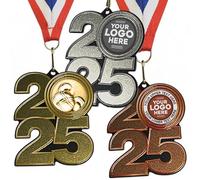 Trophy Monster Pack of 10x Metal 70mm 2025 Classic Pétanque Medals & Ribbons Standard emblem or your logo FREE | Personalised | Bulk Pack Quantity Deals | Heavy Stainless Steel