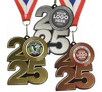 Trophy Monster Pack of 10x Metal 70mm 2025 Football Party Medals & Ribbons Standard emblem or your logo FREE | Personalised | Bulk Pack Quantity Deals | Heavy Stainless Steel