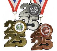 Trophy Monster Pack of 10x Metal 70mm 2025 Footgolf Medals & Ribbons Standard emblem or your logo FREE | Personalised | Bulk Pack Quantity Deals | Heavy Stainless Steel