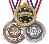 Trophy Monster Pack of 10x Metal 70mm Winner Cyclone Large Medals & Ribbons Standard emblem or your logo FREE | Personalised | Bulk Pack Quantity Deals 50,100,250 or 500 | Gold, silver or bronze