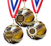 Trophy Monster Pack of 10x Personalised Dodeca Cricket Medals | 50mm Metal Medallion with Ribbon & Custom Logo | Stainless Steel | 4 Colours, 2 Sizes | Bulk Buy for Tournaments, Events & Awards