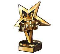 Trophy Monster Real Natural Wood Grove MVP Gold Star Award Printed Full Colour | FREE Engraved Plate | Made from Sustainable Printed 8mm Thick Birch Plywood | 160mm - Buy in 5 Sizes