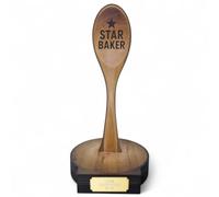 Trophy Monster Real Wood Grove Wooden Spoon Star Baker Award FREE Engraved Plate | Made from Sustainable Printed 8mm Thick Birch Plywood | Matching Printed Base | 220mm - Buy in 3 Sizes