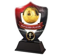 Trophy Monster Red & Black Football Manager's Player Award - Elite Acrylic Shield Trophy for Clubs & Leagues - Professional Quality with Free Engraved Plate - 2 Sizes (140mm)