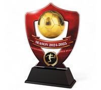 Trophy Monster Red Football 2024-25 Award with Engraved Plate Included - Full Colour Acrylic Trophy for Clubs Squads and Leagues - 11 Colours 5 Sizes 100mm to 200mm