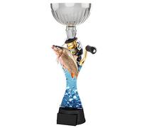 Trophy Monster Silver Fishing Reel Award Free Engraved Plate | Bulk Trophies Deal | for Clubs & Leagues, Adult or Kids | Made from Printed Acrylic (3 sizes) (285mm)