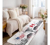 Trophy Runner Rug, Patriotic Festive Flags Cityscape Independence Day Red Non-Slip Indoor Rectangle Carpet Non Shedding for Kitchen Bedside Entryway Hallway Decor 2x8 Ft