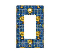 Trophy Single Rocker Light Switch Cover, Celebratory Playful Stars Grid Father'S Day Blue Plastic Standard Size Accents Wall Switch Plates for Home Living Room New Apartment Decor