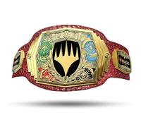 TrophySmack x Magic: The Gathering Championship Belt - Officially Licensed MTG Tournament Trophy - 6lb Belt, 5 Chrome Metal Plates and Engineered Leather - Legendary MTG Belt (Alligator Red, Gold)