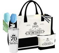 TrophyToast 70th Birthday Gifts for Women Her- 4 pcs, Turning 70 Year Old Gifts, Decorations Canvas Beach Tote Bag & Makeup Bag, Unique Happy 70th Birthday gifts for Her Mom Wife Friends