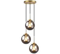 Tropibed Modern Globe 3 Pendant Lights, Glass Ball Pendant Lighting for Kitchen Island Dining Room Bedroom Farmhouse Pendant Lighting Fixtures, Ceiling Hanging Light (Smoke Gray)