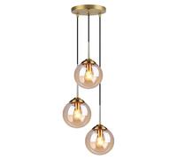 Tropibed Modern Globe Glass 3 Pendant Lights - Glass Ball Pendant Lighting for Kitchen Island, Dining Room, Bedroom - Farmhouse Pendant Lighting Fixtures - Ceiling Hanging Light (Amber)