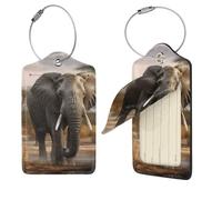 Tropical African Elephant Luggage Tag 1 PCS PU Leather Suitcase Tags Identifiers Travel Tags with Privacy Protection and Stainless Steel Loop Luggage Bag Tag for Women Men