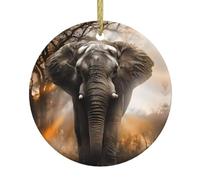 Tropical African Elephant Printed round ceramic pendant, Christmas tree ornament, suitable for souvenirs and holiday decorations.