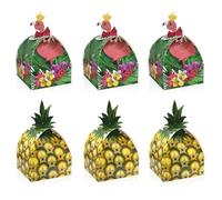 Tropical Aloha Summer Party Favors Boxes, 12pcs Pineapple Flamingo 3D Candy Gift Boxes, Folding Paper Fruit Goodie Treat Box for Hawaiian Themed Party Decoration, Luau, Birthday, Beach Pool Supplies