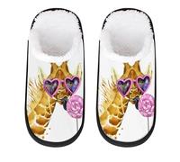 Tropical Animal Giraffe Slipper for Women Men Travel Slippers Foldable Indoor Plush Lining Slip on House Slippers Memory Foam Warm Home Sock Shoes M