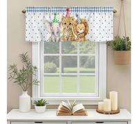 Tropical Animal Valances for Windows, Leopards Lions Blue Plaid Striped Hat Rod Pocket Valance Short Window Treatments Curtains for Kitchen Bathroom Bedroom Decor, 60 x 18 Inches