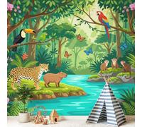 Tropical Animals Wallpaper for Bedroom, Jungle Leopard Birds Wall Mural | for Living Room, Non-Woven Wallpaper Decorative Wall Art 350 x 256 cm(W x H)