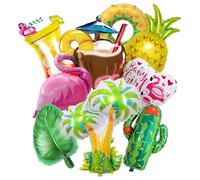 Tropical Balloon Hawaiian Party，Large Flamingo Pineapple Coconut Tree Monstera Leaf Mylar Foil Balloon Luau Summer Helium for Beach Pool Birthday Hawaii Theme Party Decor