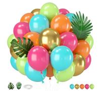 Tropical Balloons, 12 Inch Teal Metallic Gold Orange Pink Hot Fruit Green Balloons with Palm Leaves for Kids Aloha Luau Pool Party Hawaiian Baby Shower Summer Birthday Party Decorations