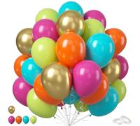 Tropical Balloons, 50 PCS 12Inch Hawaiian Balloon Rainbow Balloons Hot Pink Orange Teal Green Metallic Gold Colorful Balloon for Baby Shower Summer Birthday Tropical Aloha Luau Pool Party Decorations