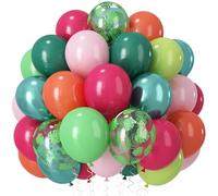 Tropical Balloons, 60 PCS Summer Hawaiian Balloons, Hot Pink Lime Green Orange Metallic Latex Balloon Palm Leaves Helium Party Balloon for Baby Shower Aloha Luau Beach Summer Party Decorations