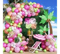 Tropical Balloons Arch 119pcs Hot Pink Light Green Rose Gold Balloon Garland Kit with Palm Leaves for Girls Hawaiian Summer Beach Aloha Luau Flamingo Birthday Baby Shower Wedding Party Decorations