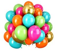 Tropical Balloons Set, 60 Pcs Hawaiian Party Balloons, 12 Inch Hot Pink Orange Teal Green and Gold Colorful Balloon for Summer Birthday Party Baby Shower Tropical Pool Beach Party Decorations