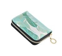 Tropical Banana Leaves Turquoise Wallet Women Zip Around RFID Blocking Credit Card Wallets Cute Animal Coin Change Purse with Zipper