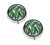 Tropical Banana Palm Leaf Print Pill Box 3 Compartment Medicine Pill Case,Portable for Pocket Or Purse Pill Organizer Decorative Metal Medicine Vitamin Organizer Unique Gift