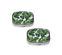 Tropical Banana Palm Leaf Print pilldispenser 2 Compartment Medicine Case, Portable pilldispenser for Pocket Or Purse Pillbox