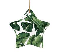 (Tropical Banana Palm Leaf) Printed Christmas Tree Ceramic Ornaments Pendants 1 PCS Xmas Ornaments for Novel Star Shape