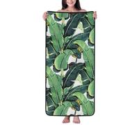 Tropical Banana Palm Leaves Coral Velvet Bath Towel - Luxury Soft And Absorbent Terry Towel For Spa, Gym, Beach, And Travel - Extra-Large 27x55in Bathroom Towel Lightweight Towel