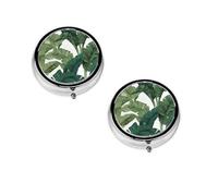 Tropical Banana Palm Leaves Print pilldispenser, Round Organizer, 3 Compartment Small Case for Purse & Pocket, Portable Medicine Box for Travel