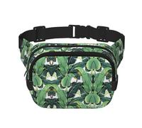 Tropical Banana Palm Leaves Print Unisex Square Double Layer Waist Bag Crossbody Fanny Pack Travel Workout Accessory, Black, One Size, Black, One Size