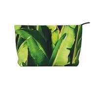 Tropical Banana Palm Leaves Printed Corduroy Makeup Bag for Women Cute Make up Bag Travel Cosmetic Bag with Wristlet