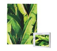 Tropical Banana Palm Leaves Printed Jigsaw Puzzle with Storage Box, Wooden Puzzle for Adults and Kids, 500 Pieces Family Fun Decorative Game