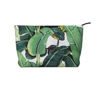 Tropical Banana Palm Leaves Printed Make up Bag for Women Corduroy Makeup Bags Zipper Travel Cosmetic Bags Pouch Organizer