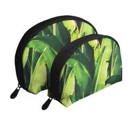 Tropical Banana Palm Leaves Printed Makeup Bags 2-Piece Portable Shell Travel Toiletry Bag Cosmetic Organizer Bag for Women