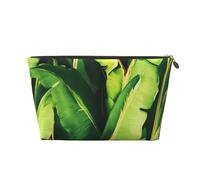 Tropical Banana Palm Leaves Printed Toiletry Bag for Women Girl Portable Travel Cosmetic Bag Leather Makeup Pouch Organizer with Gold Zipper